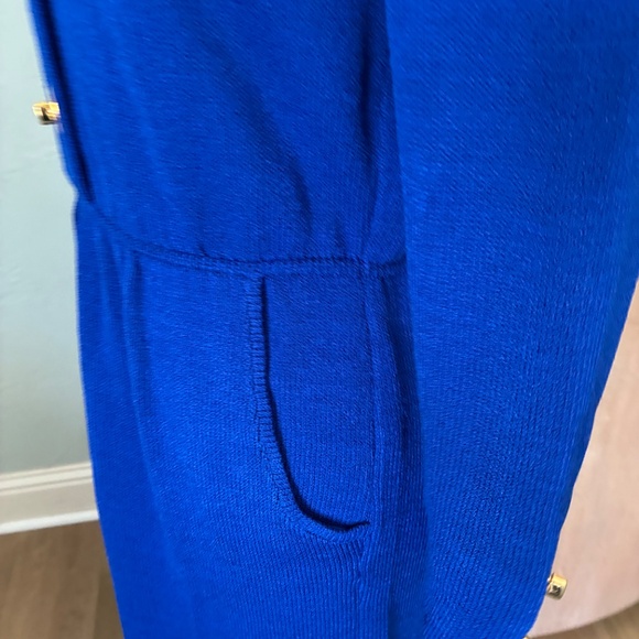 St. John Vintage 80’s Santana Knit Long Sleeve Sweater Dress blue gold button 4 - Picture 12 of 16
